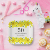 Assiettes En Carton Aquarelle jaune jonquille 50e fête d'anniversaire (Fête)