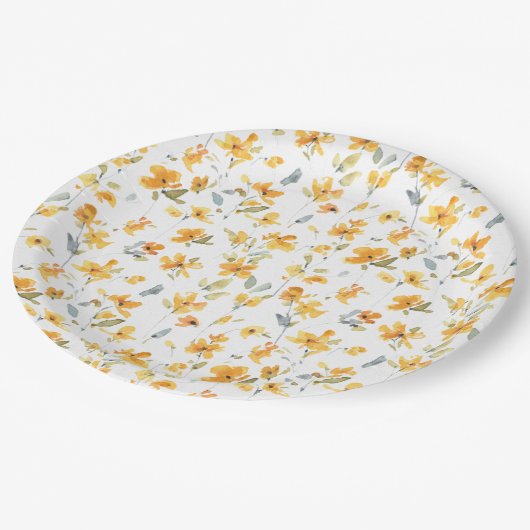 Assiettes En Carton Aquarelle jaune joyeux (Angle)