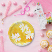 Assiettes En Carton Aquarelle jaune moderne et feuilles d'érable (Fête)
