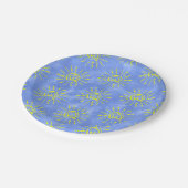 Assiettes En Carton Aquarelle Jaune Soleil Arrière - plan Bleu (Angle)