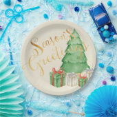 Assiettes En Carton Aquarelle Joyeuses Fêtes Noël Élégant (Fête)