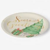 Assiettes En Carton Aquarelle Joyeuses Fêtes Noël Élégant (Angle)