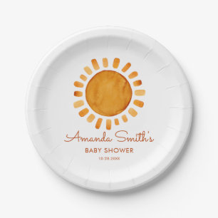 Assiettes En Carton Aquarelle Joyeux Baby shower de soleil Jaune