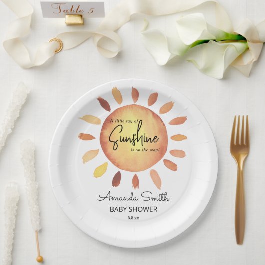Assiettes En Carton Aquarelle Joyeux Baby shower Jaune Soleil (Mariage)