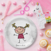 Assiettes En Carton Aquarelle Joyeux Bâton fille Rosée Robe Élégante (Fête)