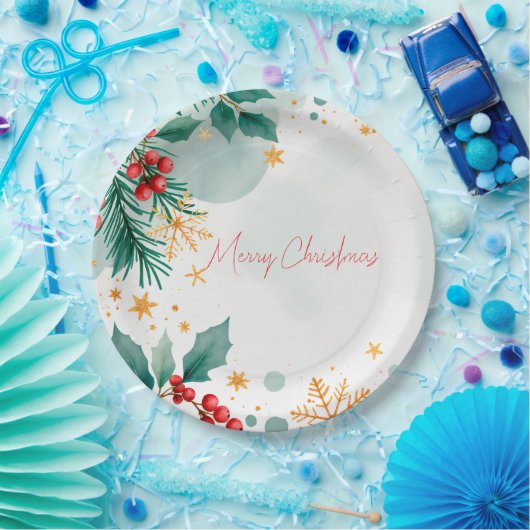 Assiettes En Carton Aquarelle Joyeux Plaques de papier de Noël - Éléga (Fête)