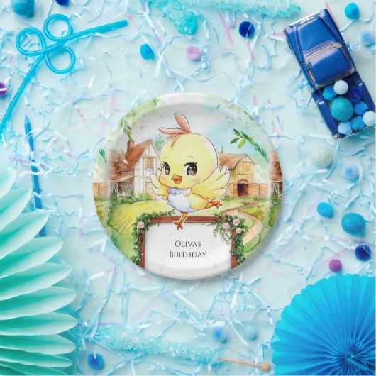 Assiettes En Carton Aquarelle Joyeux Poulet Anniversaire (Fête)