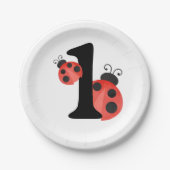 Assiettes En Carton Aquarelle Ladybug Anniversaire Blanc (Devant)