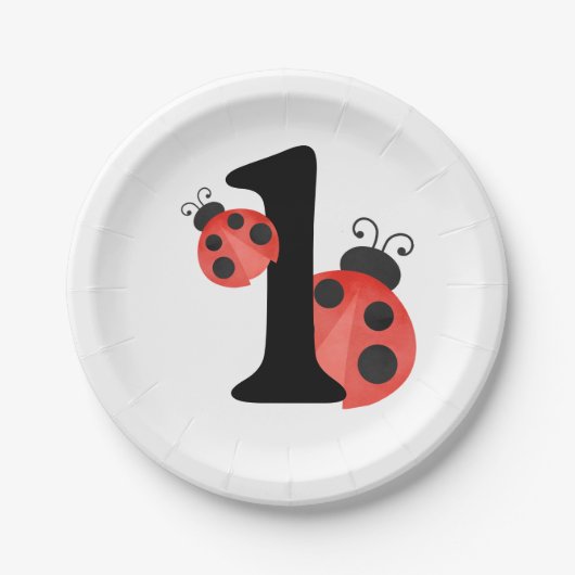 Assiettes En Carton Aquarelle Ladybug Anniversaire Blanc (Devant)