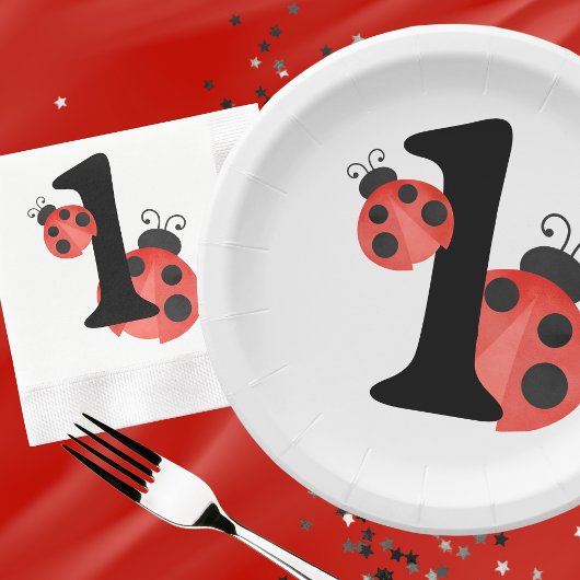 Assiettes En Carton Aquarelle Ladybug Anniversaire Blanc