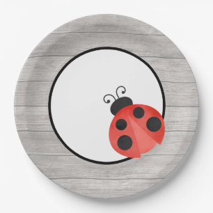 Assiettes En Carton Aquarelle Ladybug sur la partie bois