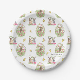Assiettes En Carton Aquarelle Lapin de Pâques Floral Oeuf de Pâques