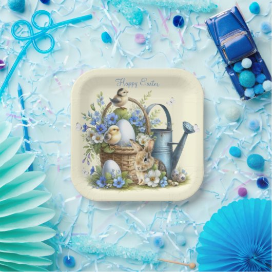 Assiettes En Carton Aquarelle Lapin de Pâques Personnalisé (Fête)