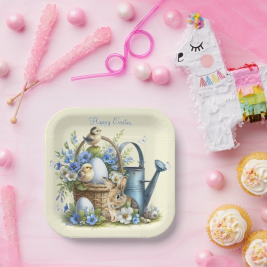 Assiettes En Carton Aquarelle Lapin de Pâques Personnalisé (Fête)