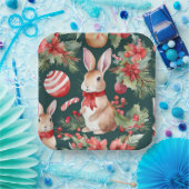 Assiettes En Carton Aquarelle Lapins de Noël Rouge Vert Floral (Fête)