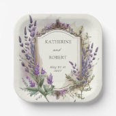 Assiettes En Carton Aquarelle Lavande Regal Monogramme Mariage (Recto)