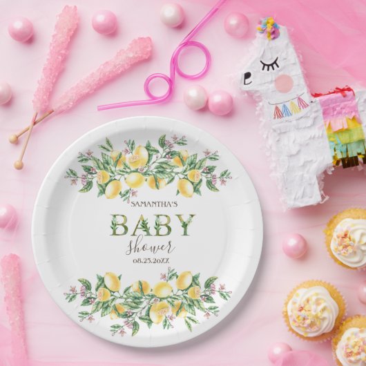 Assiettes En Carton Aquarelle Lemons Fleurs Botaniques (Fête)