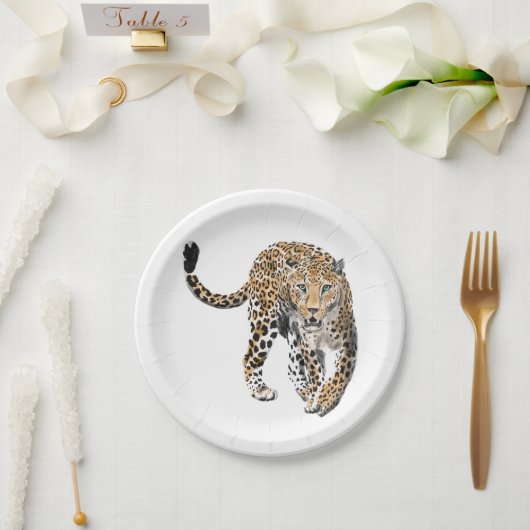 Assiettes En Carton aquarelle léopard jungle chat peint vert animal (Mariage)