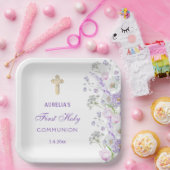 Assiettes En Carton Aquarelle Lilac Fleurs Première communion (Fête)