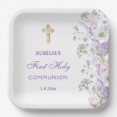 Assiettes En Carton Aquarelle Lilac Fleurs Première communion (Recto)