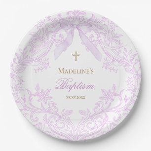 Assiettes En Carton aquarelle lilas violet Baptême