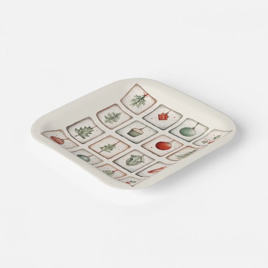 Assiettes En Carton Aquarelle Lineart Motif de Noël (Angulaire)