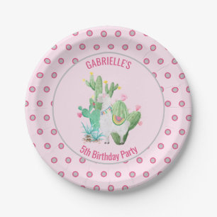 Assiettes En Carton Aquarelle Llama et Cactus - Fête d'anniversaire de