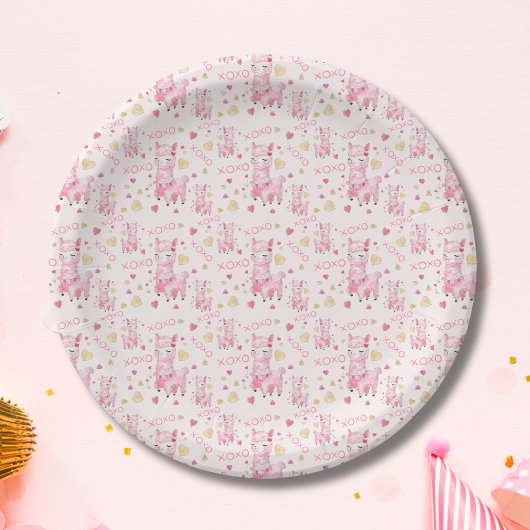 Assiettes En Carton Aquarelle Llama rose XOXO