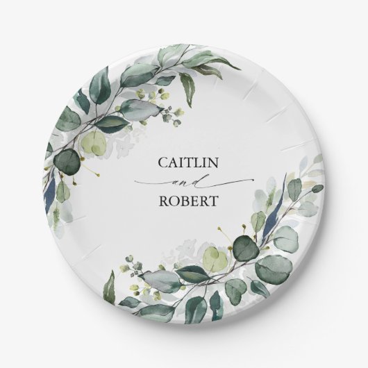 Assiettes En Carton Aquarelle luxuriante Eucalyptus Vert Élégant (Devant)