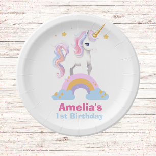 Assiettes En Carton Aquarelle magique mignonne Rainbow Unicorn Anniver