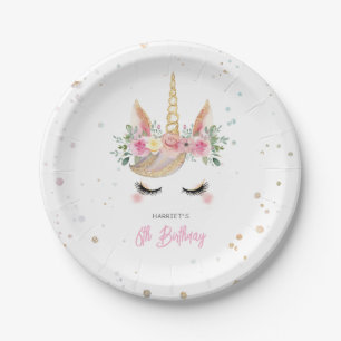 Assiettes En Carton Aquarelle Magique Unicorn Visage Anniversaire