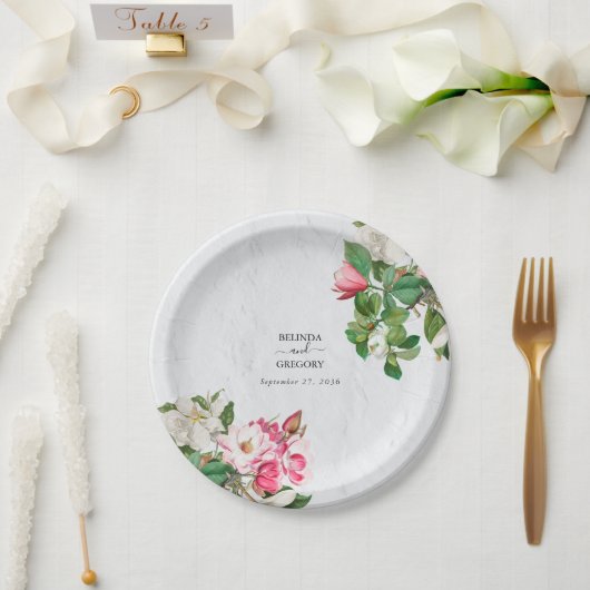 Assiettes En Carton Aquarelle Magnolia Fleurs Mariage (Mariage)