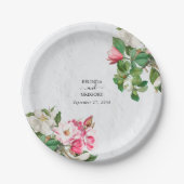 Assiettes En Carton Aquarelle Magnolia Fleurs Mariage (Devant)