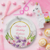 Assiettes En Carton Aquarelle Magnolias, Faux Marble Texture Anniversa (Fête)