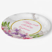 Assiettes En Carton Aquarelle Magnolias, Faux Marble Texture Anniversa (Angle)