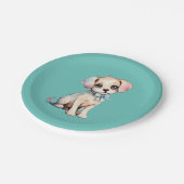 Assiettes En Carton Aquarelle Main Tirée Puppy Avec Poudre Bleu Bow (Angle)