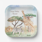 Assiettes En Carton Aquarelle maman et bébé Animaux africains (Recto)