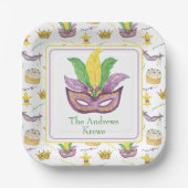 Assiettes En Carton Aquarelle Mardi Gras Masque Personnalisé (Recto)