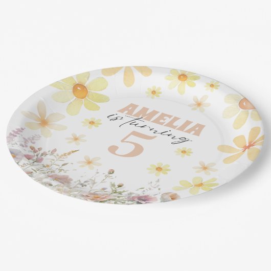 Assiettes En Carton Aquarelle marguerite Anniversaire (Angle)