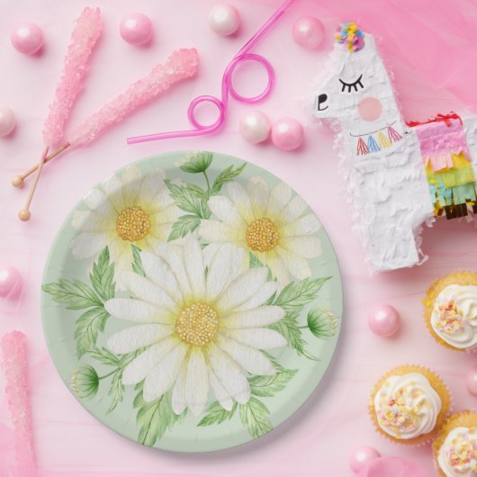 Assiettes En Carton Aquarelle marguerite Fleurs Plaques de papier (Fête)