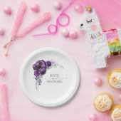 Assiettes En Carton Aquarelle Mariage de fleurs violettes foncées prof (Fête)