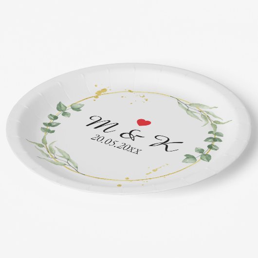 Assiettes En Carton Aquarelle Mariage de verdure (Angle)