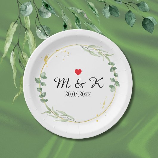 Assiettes En Carton Aquarelle Mariage de verdure