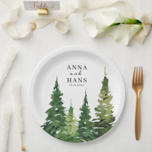 Assiettes En Carton Aquarelle Mariage festif Arbre de Noël