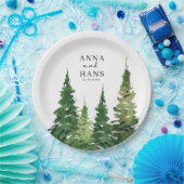 Assiettes En Carton Aquarelle Mariage festif Arbre de Noël (Fête)