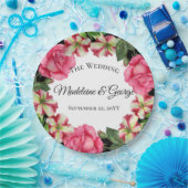 Assiettes En Carton Aquarelle mariage Fleurs roses Cercle de couronne (Fête)