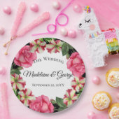 Assiettes En Carton Aquarelle mariage Fleurs roses Cercle de couronne (Fête)