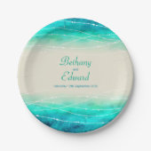 Assiettes En Carton Aquarelle mariage mer sable papier personnalisé pl (Devant)