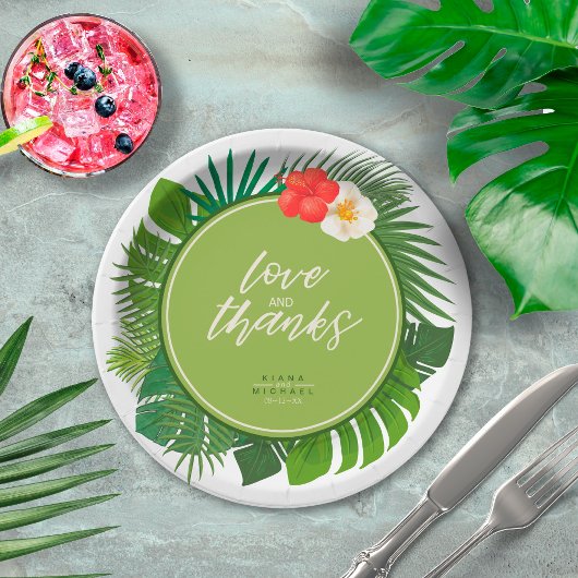 Assiettes En Carton Aquarelle Mariage tropical Merci Green ID577