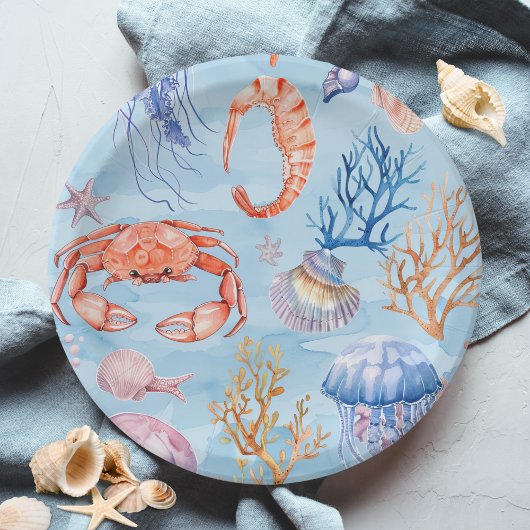 Assiettes En Carton "Aquarelle marine Coral Reef Delties